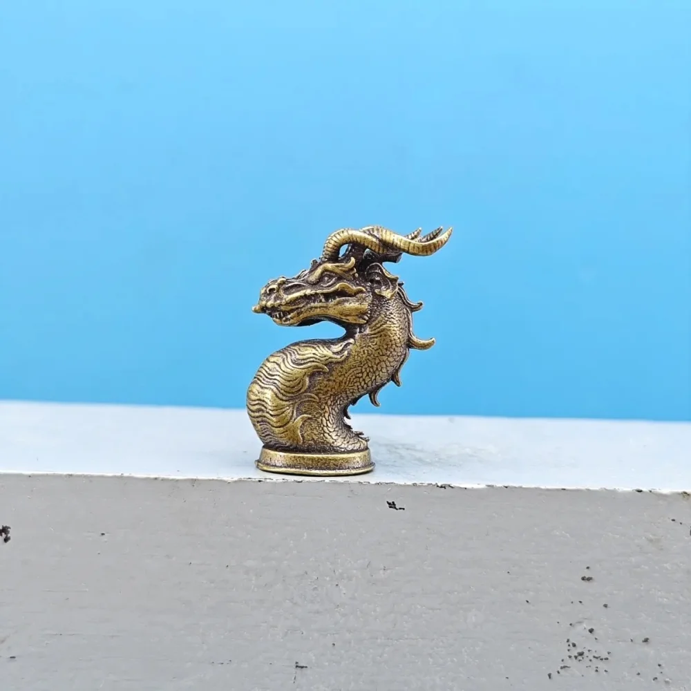 Vintage Brass Dragon Head Mini Figurine Fantasy Animal Statue Tabletop Wargame Diorama Desktop Decor Collectible Gift Ornament