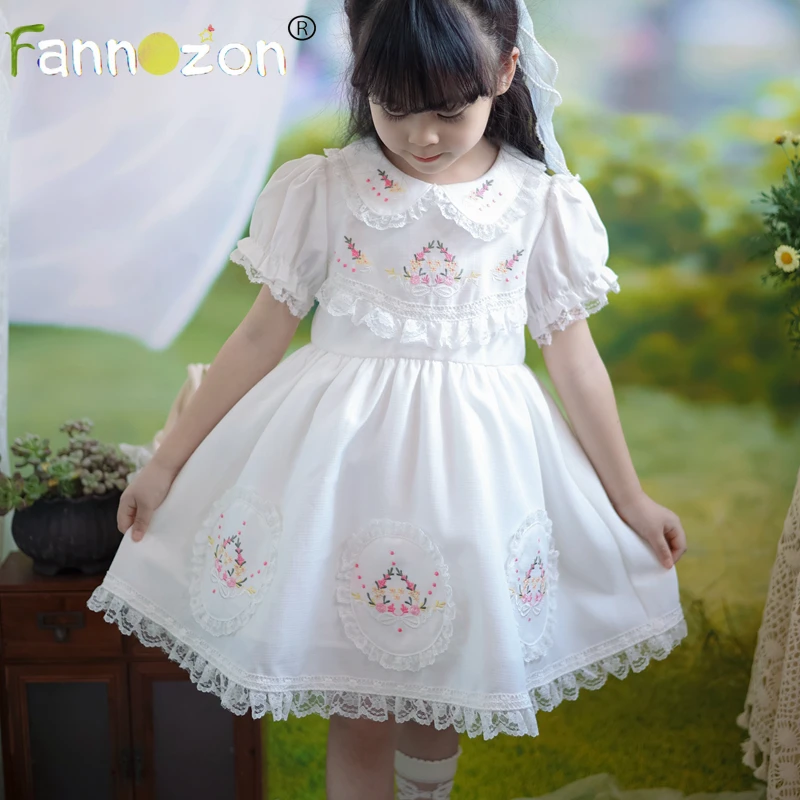 White Lace Embroidery Flower New Kids Dresses for Girls Baby Summer Dress Kids Casual Soft Clothes Design Vestidos Vestido