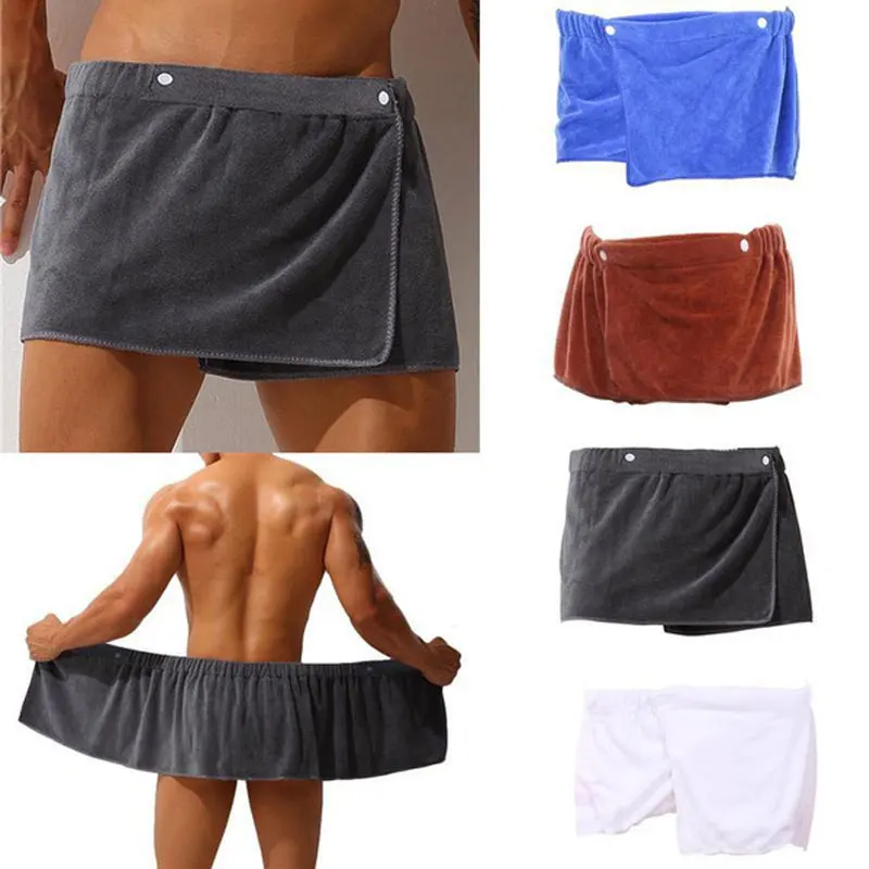 1PCS Sexy Sleep Bottoms Microfiber Pajamas Men Nightwear Short towel Pants Side Split Bathrobe Culottes Soft Thick