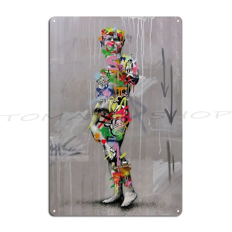 Banksy-Schablonen-Stil Urban Graffiti Metallschilder Wandplaketten Garagenschilder Bedruckte Blechschilder Poster
