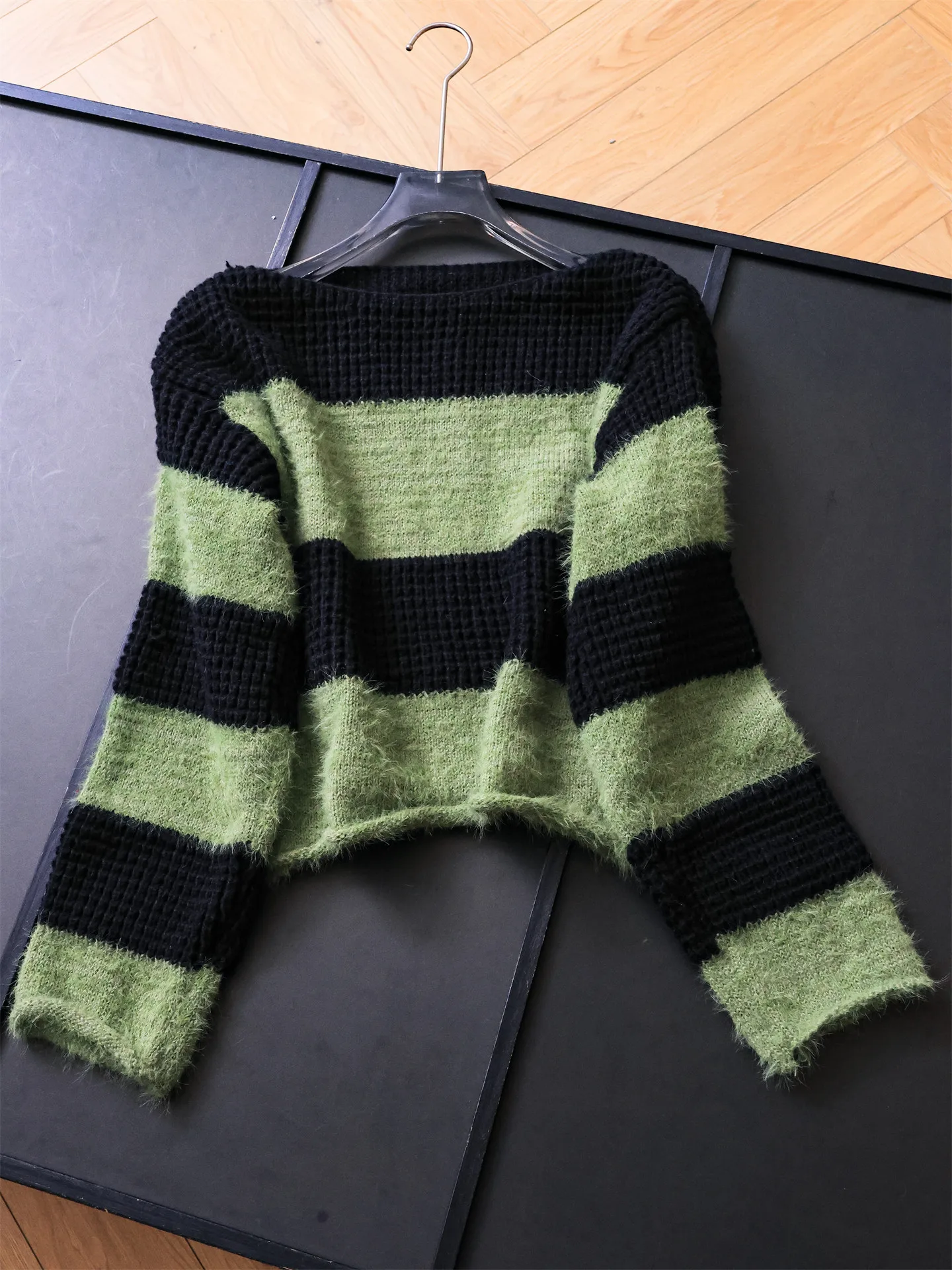 

Loose Long Sve Women's Knitted Sweater Color Blo Wide Stripes Comfortable Soft Winter New Sle M45 Crew Ne Sweater