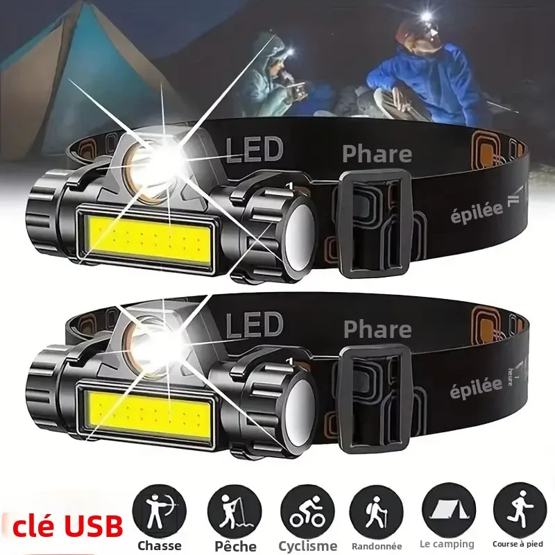 Lampe frontale LED COB Rechargeable USB, magnétique puissant, Super lumineuse, étanche, pour la pêche en plein air