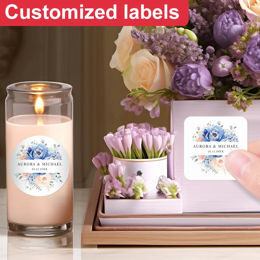 

Персонализированные наклейки для свадебных программ, водонепроницаемые наклейки с цветочным рисунком для декора церемонии, многоразовые уплотнения для рукоделия своими руками