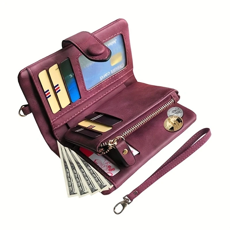 Tri-fold Short Women Wallets with Coin Zipper Pocket Minimalist Frosted Soft Leather Ladies Purses Female Pink Small Wallet image 5