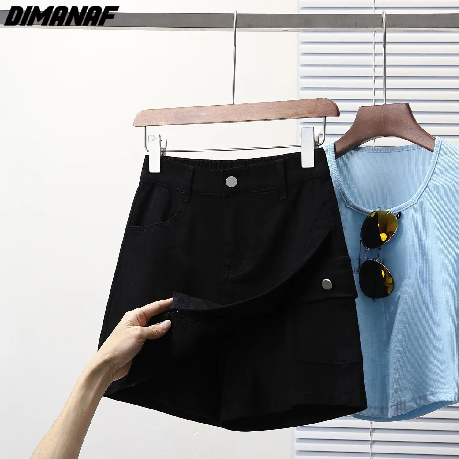 Dimanaf Plus Size 2024 Women Pants Summer 5XL Loose Short Jeans Denim Oversize Elastic Waist Pants Basic Shorts