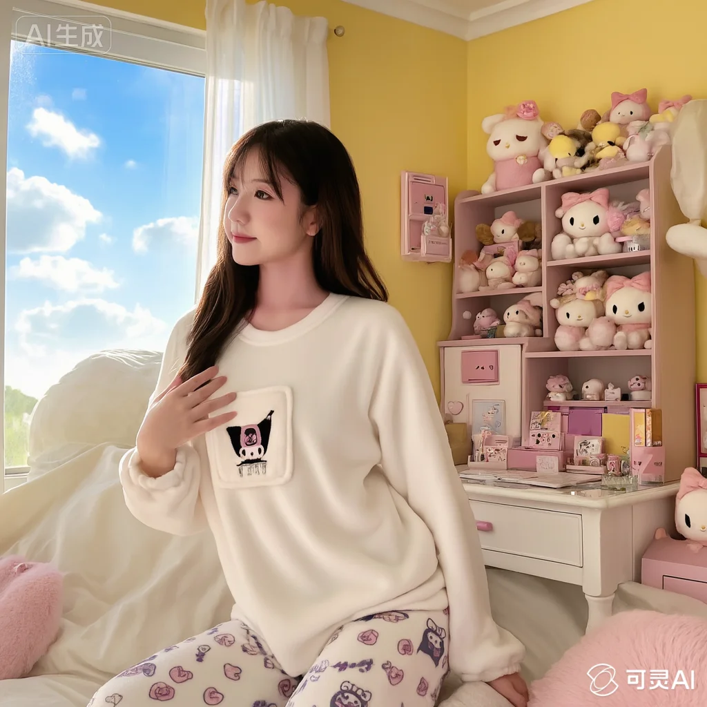 

Kawaii Sanrio Kuromi Pajamas Ferret Fresh Sweet Autumn Winter Stay At Home Leisure Can Be Worn Outside Screwhead Cute Girl New
