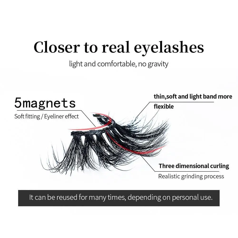 Fake Eyelashes Natural Magnetic No Glue 3D Mink Lashes Natural Feathery Effect Lightweight Flexible Band Fake Lashes Extension
