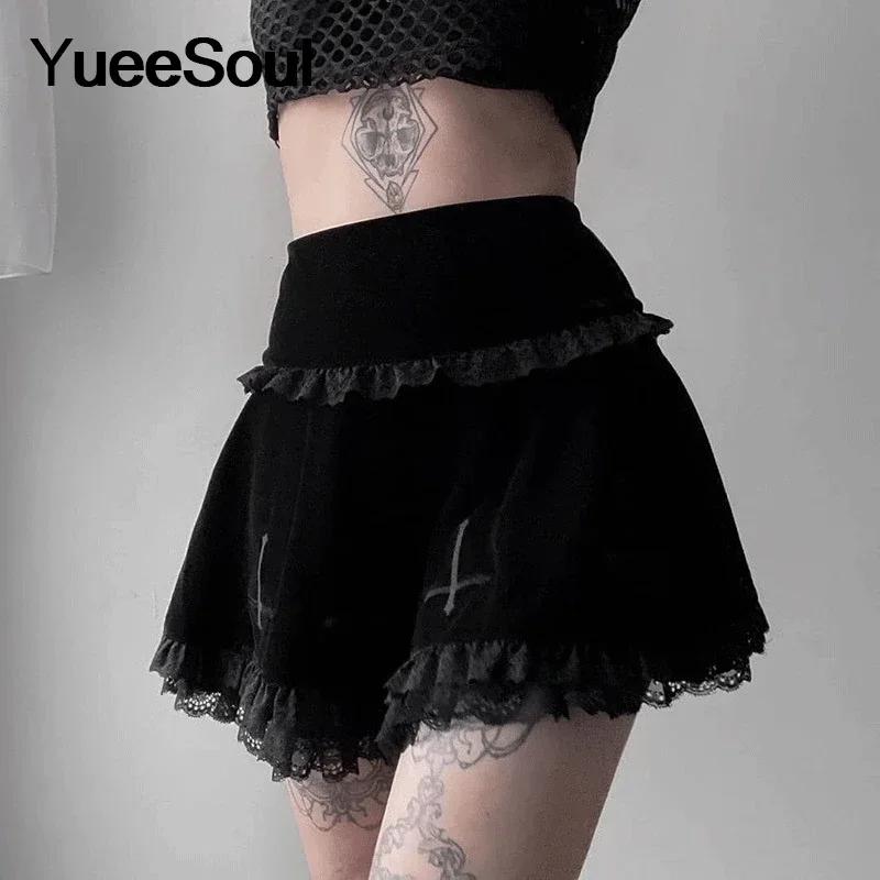 Gothic Mini Skirts Black High Waist Women Skirt 2024 New Y2k Style Harajuku Punk Goth Dark Grunge Streetwear Female Clothes