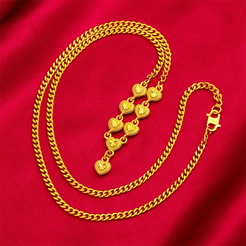 

Вьетнамское модное ожерелье с сердцем из песочного золота для женщин, тонкая плоская цепочка, женские украшения, оптовая продажа, стильный подарок для повседневной носки