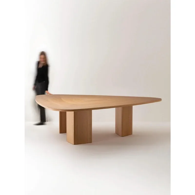 

Medieval style designer oak solid wood dining table Italian minimalist modern wabi style special-shaped dining table