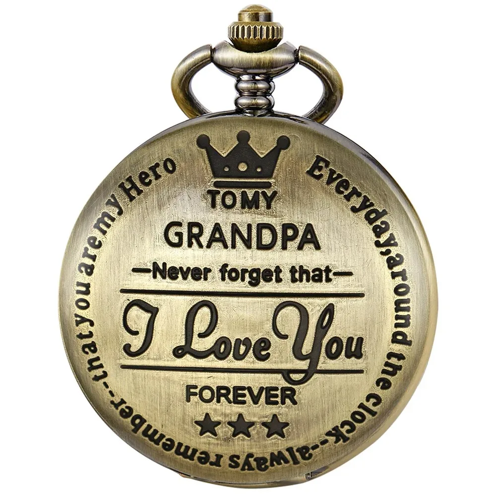 "A mio nonno" Ti amo per sempre Orologio da tasca al quarzo Tema vintage Collana pendente da uomo Orologio a catena Fob Miglior orologio regalo