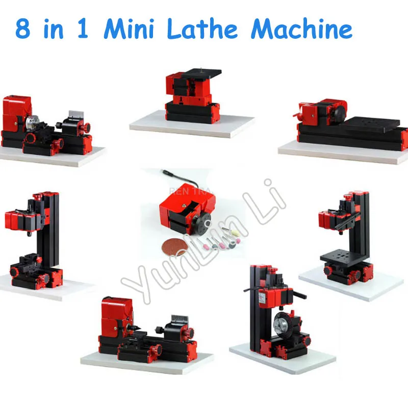 8 in 1 Mini Lathe Machine 20000r/min 110V-240V Saw Workbench Area 90*90mm Mini Combined Machine Tool Plastic Plate