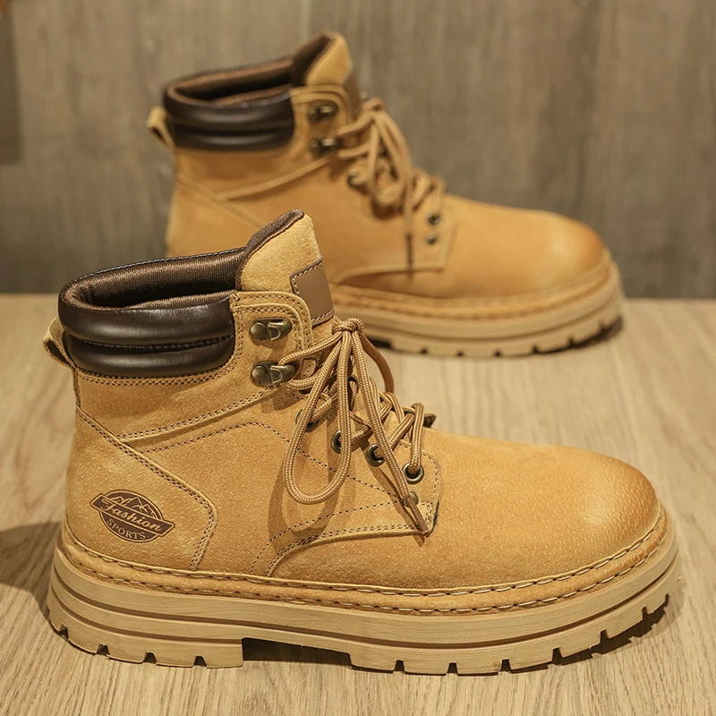 

Outdoor Mountaineering Work Boots for Men: 2025 New Big Yellow Boots, High-Top Height-Increasing British Style Durable Work Shoe