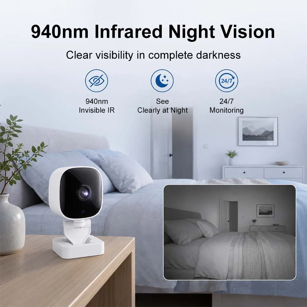Mini 4K HD Wireless Camera - Wide-Angle Indoor Monitoring with Night Vision 2-Way Audio IP65 Waterproof Webcams for APP Control