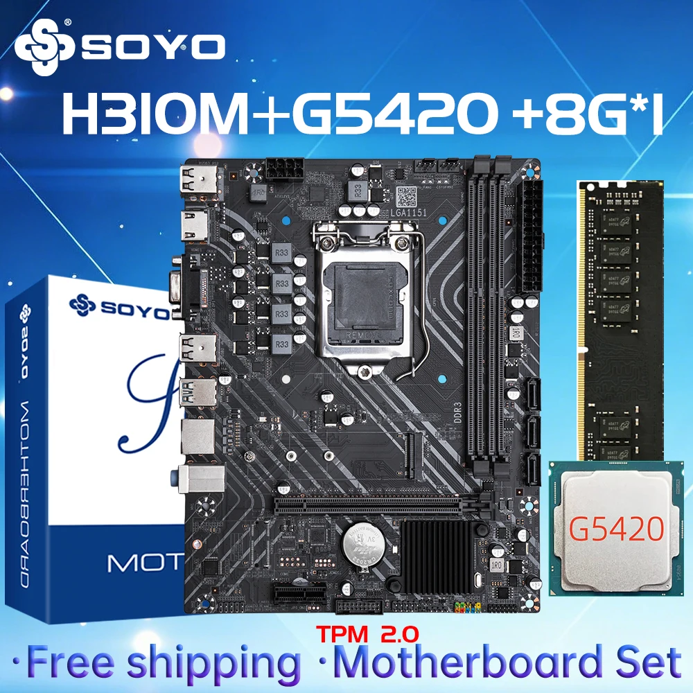 carte-mere-soyo-h310m-ddr3-processeur-g5420-8-go-de-ram-intel-lga1151-tpm20-kit-d'ordinateur-xeon-pc-game-pcie30-16-carte-mere-de-bureau
