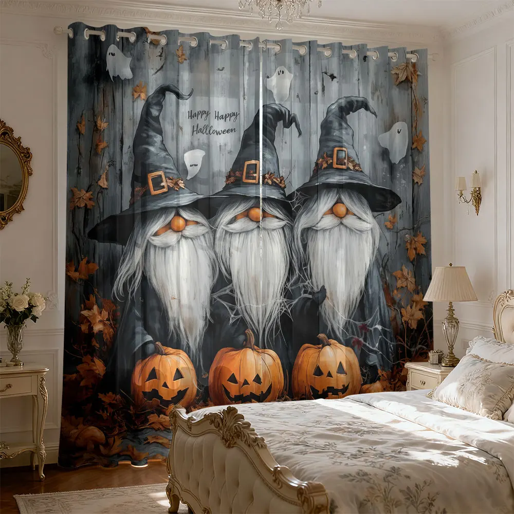 2pc Halloween gnome ghost pumpkin print curtains living room and bedroom providing shading fashionable home decoration