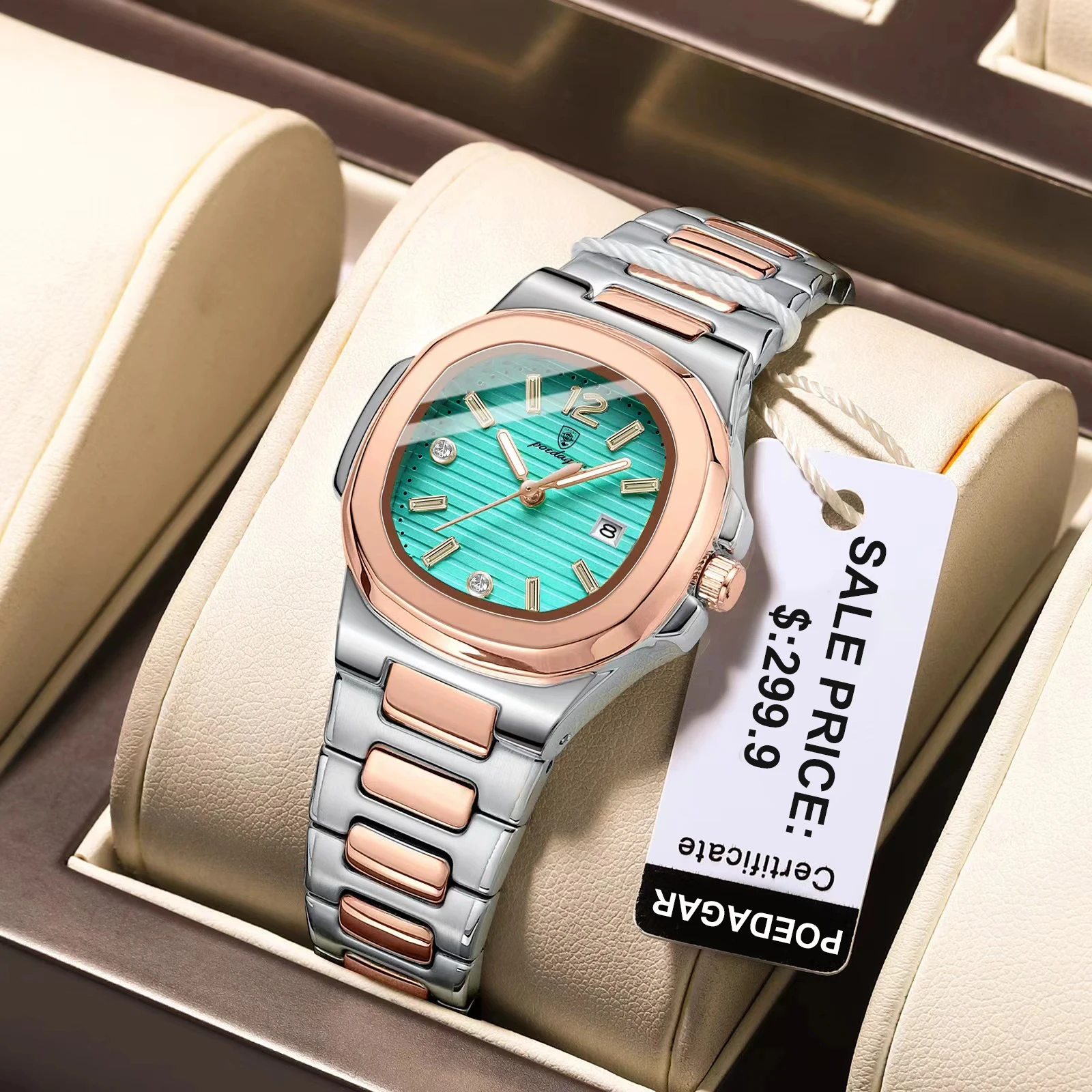 POEDAGAR Luxury Watch For Woman Square Ladies Quartz Watch Luminous Waterproof Date Women\'s Watches Dress Female Clock reloj+box