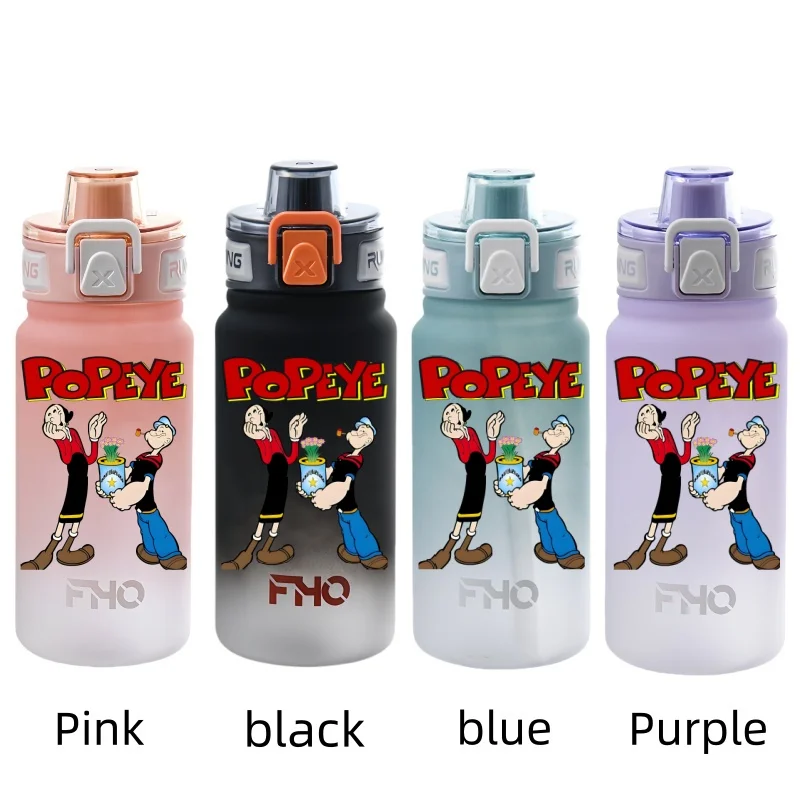 750ML  Popeye The Sailor Anime Water Cup Portable Children's  Plastic Outdoor Sports Large Capacity Anti-drip Water Bottle Gift