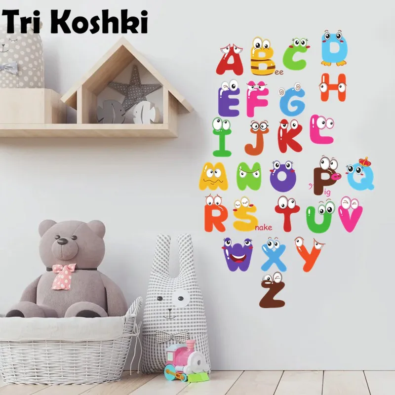 Tri koshki RC048 Cartoon 26 English Letters Wall Sticker Waterproof PVC Decoration Door Living Room Kids Room Toile