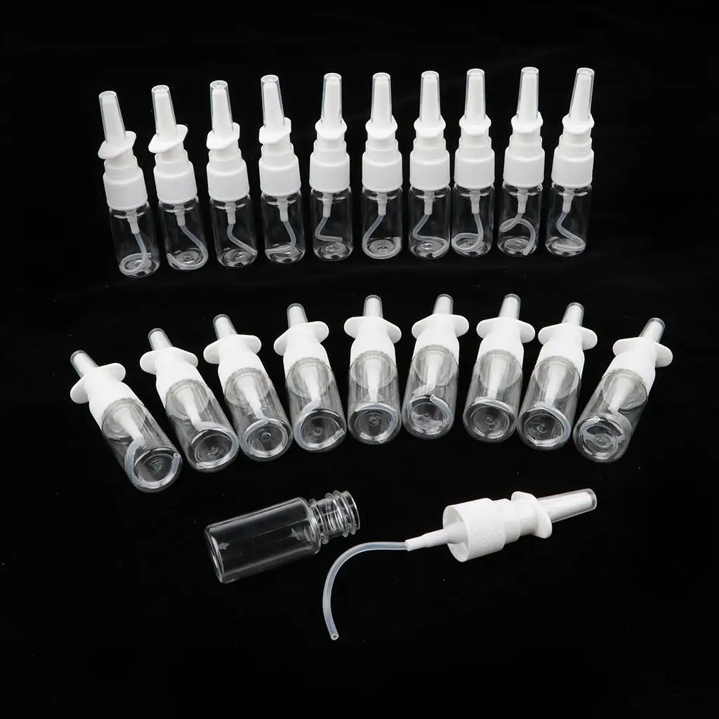 20pcs Portable Clear Empty Refillable Nasal Spray Cosmetic Liquid Bottles Fine Mist Nose Vials 10/15/30ml