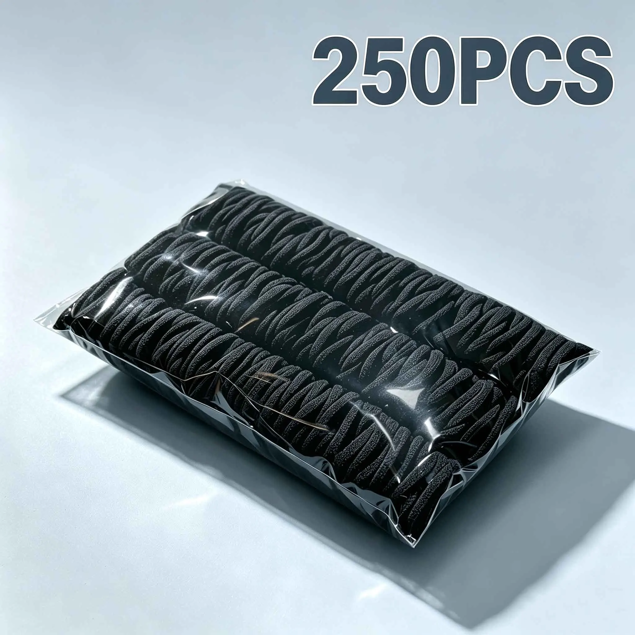 250-Piece Pack of Black Solid Color Elastic Hair Ties - Durable Stretchy Hair Bands, Suitable for Ponytails, Buns, and Braided Hairstyles |   Non-Slip for Everyday Use, Suitable for Sports and Parties, Suitable for All Hair Types, Essential with a Simple Design, Smooth Material, Ideal Gift for Birthdays, Independence Day, Labor Day, Thanksgiving, and Christmas.
