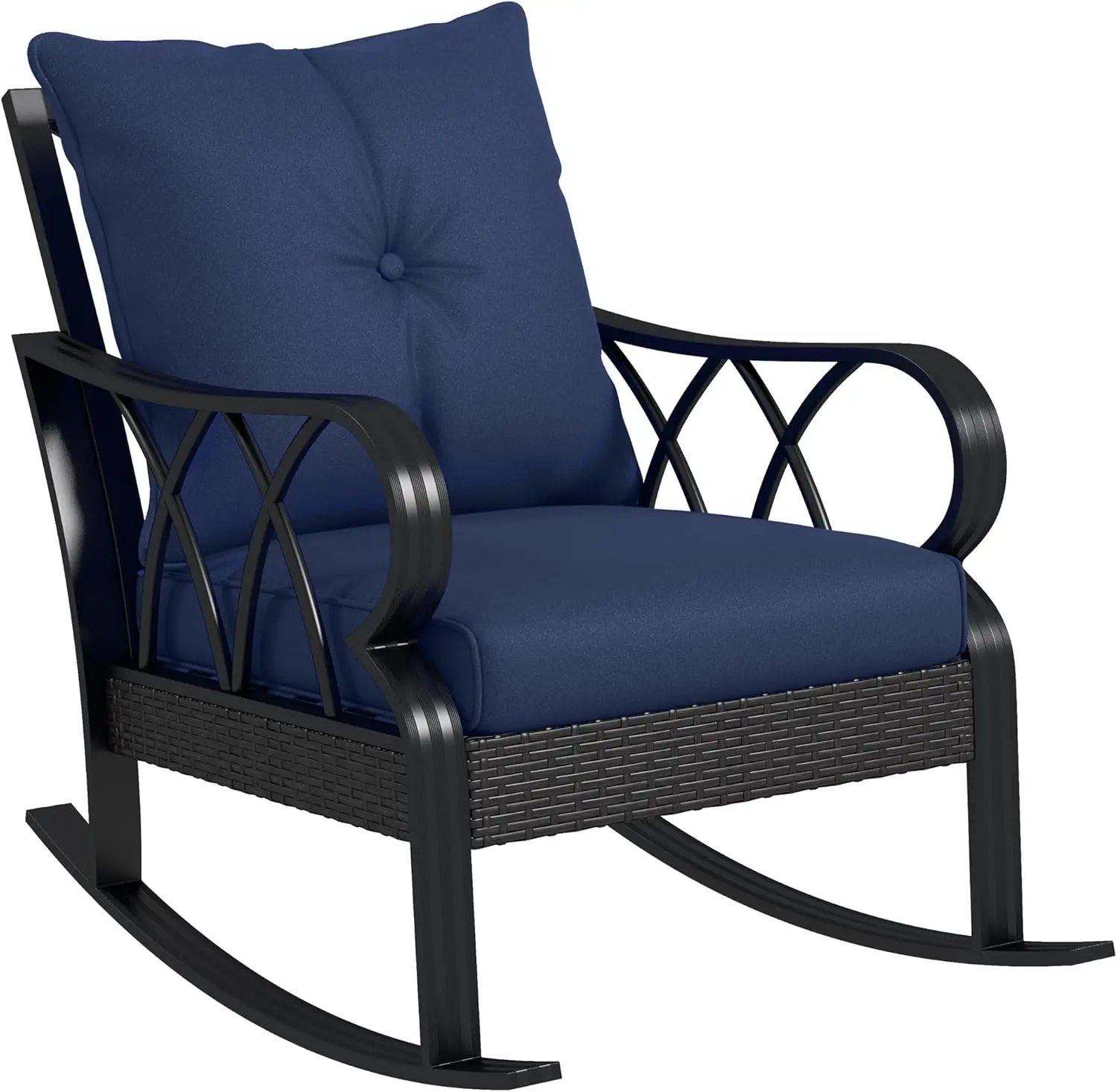 

Outdoor Wicker Rocking Chair with Padded Cushions, Aluminum Furniture Rattan Porch Rocker Chair w/Armrest for Garden, Patio