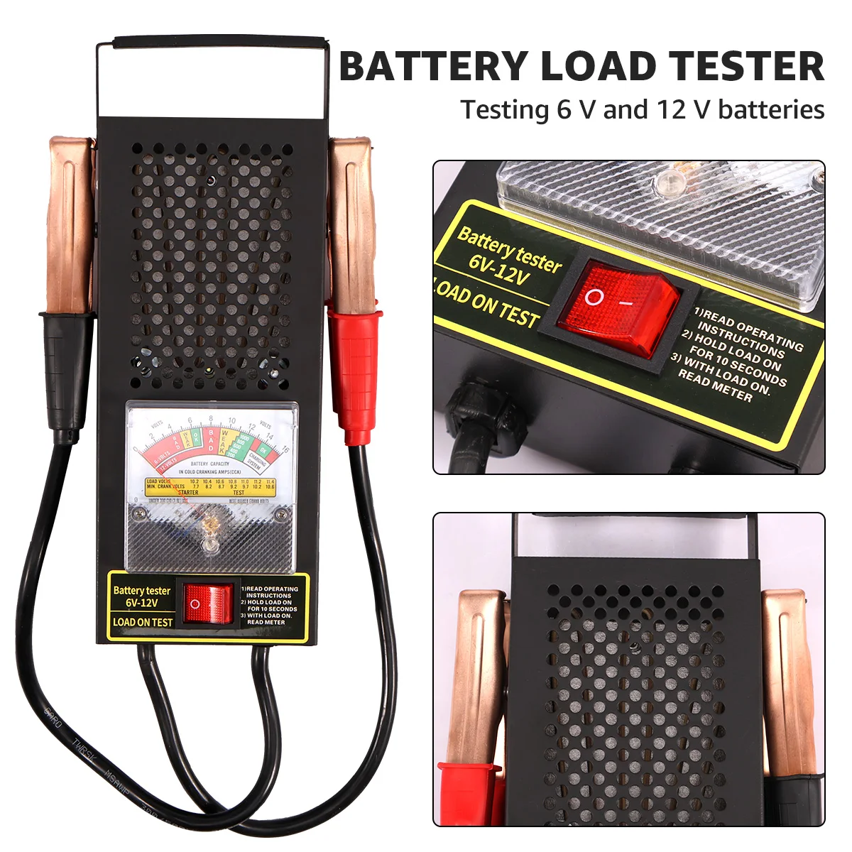 Tester obciążenia akumulatora samochodowego 6 V-12 V 100 Amp Tester obciążenia akumulatora samochodowego ze stali nierdzewnej 1000 CCA Max Przenośne