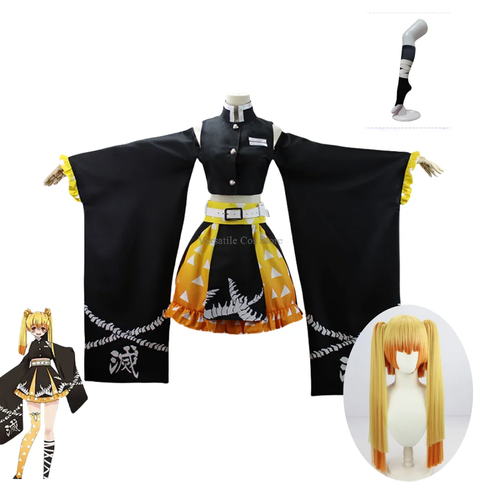 

Костюм для косплея «рассекающий демонов»: новые предметы, костюм для взрослых Zenitsu, женская, мужская, детская юбка с открытыми плечами, короткий костюм