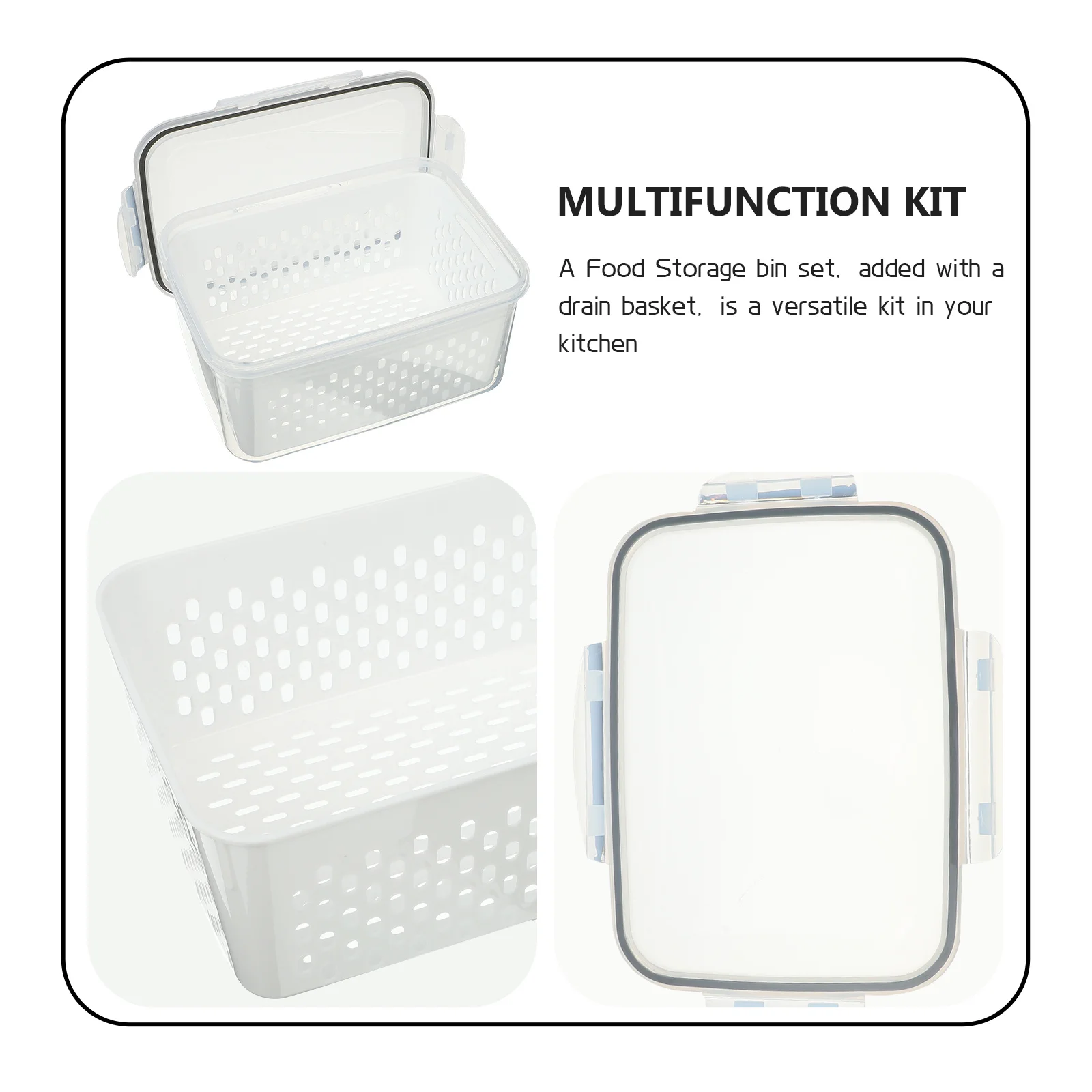 

1 Set Of Washable Transparent Drain Basket Organizer Bilayer Storage Bin With Lid Large Capacity Food Grade Airtight Container