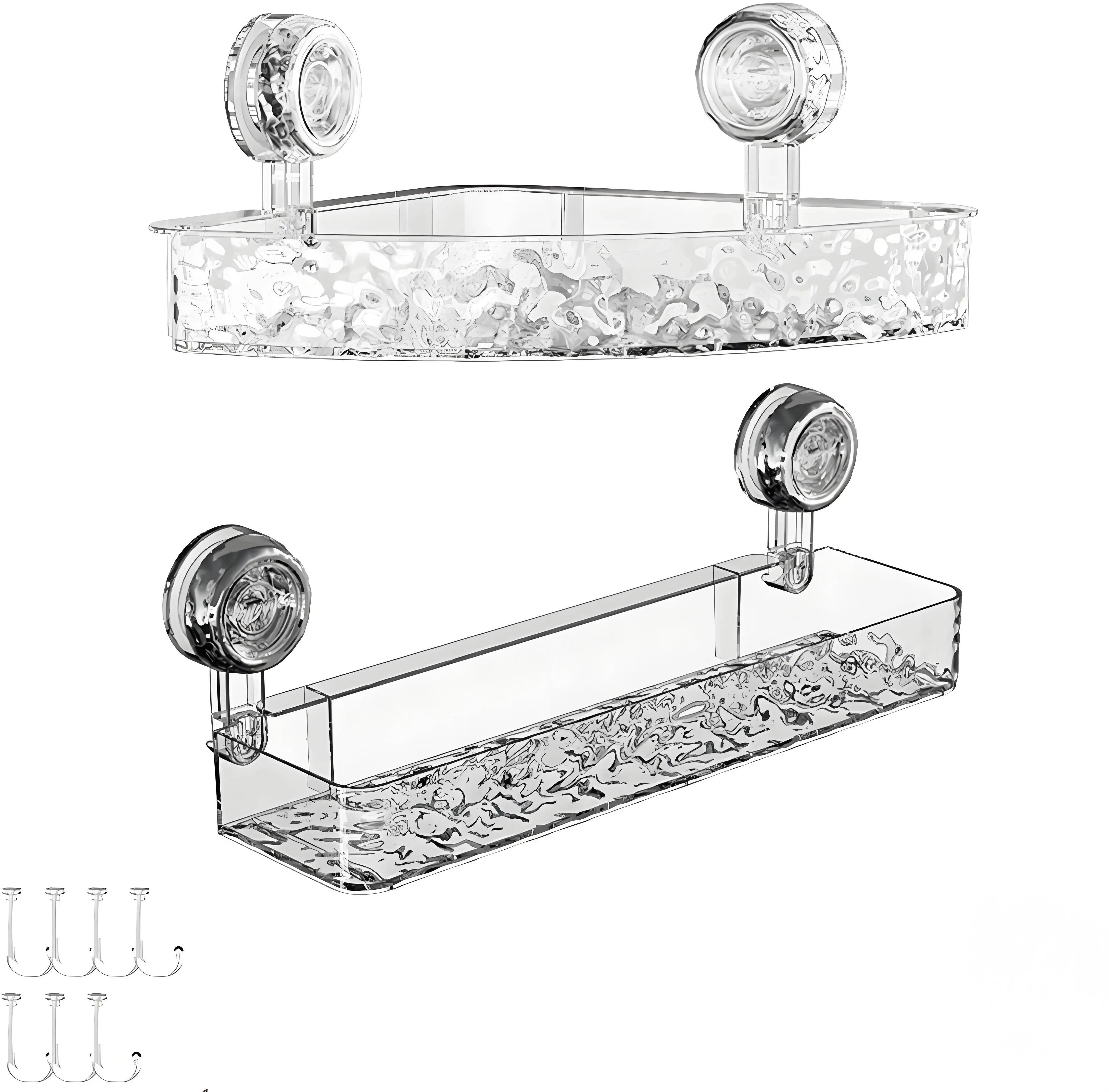 Corrugated Suction Cup Storage Holder Light Luxury Style Glacier Pattern Suction Cup Shelf No-Drill Bathroom Suction Storage Box