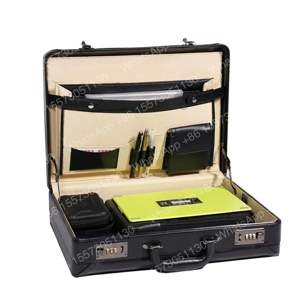 High-end Briefcase Suitcase Office Men's Business Combination Lock Computer Bag Retro Leather High-end Pu Leather Bag Men