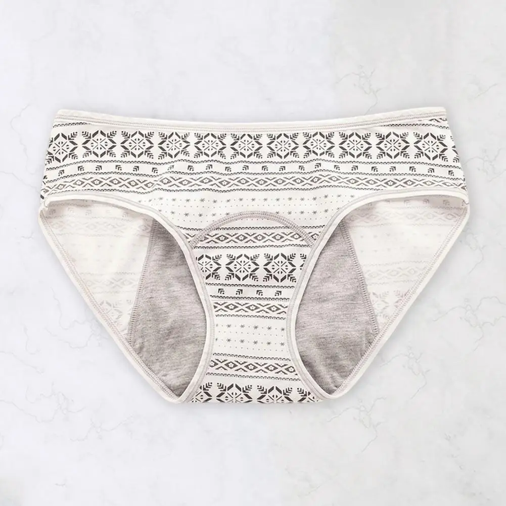 Absorbent Period Panties High Waist Geometric Print Period Leakproof for Women Elastic Underwear with High Absorbency for Wear