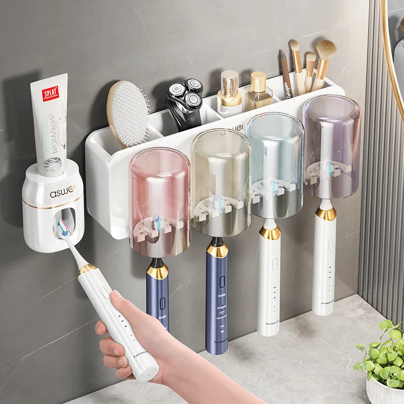 

Toothbrush Shelf No Punching Brushing Cup Mouthwash Cup Wall-mounted Shelf Wall-mounted Bathroom Toothbrush Holder