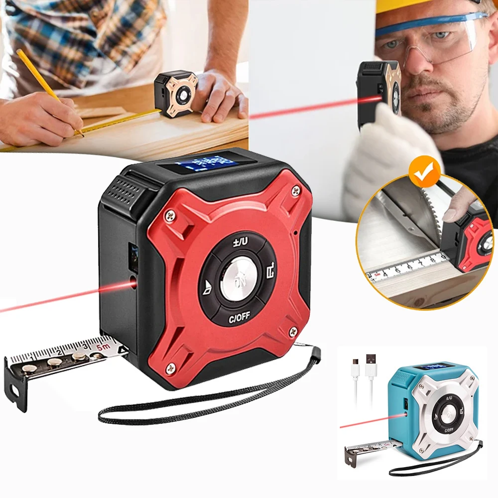 

40 Laser Tape Measure Distance Meter Stainless Digital 5m Retractable Roll Cord Rangefinder 3 In 1 Laser Measuring Tool