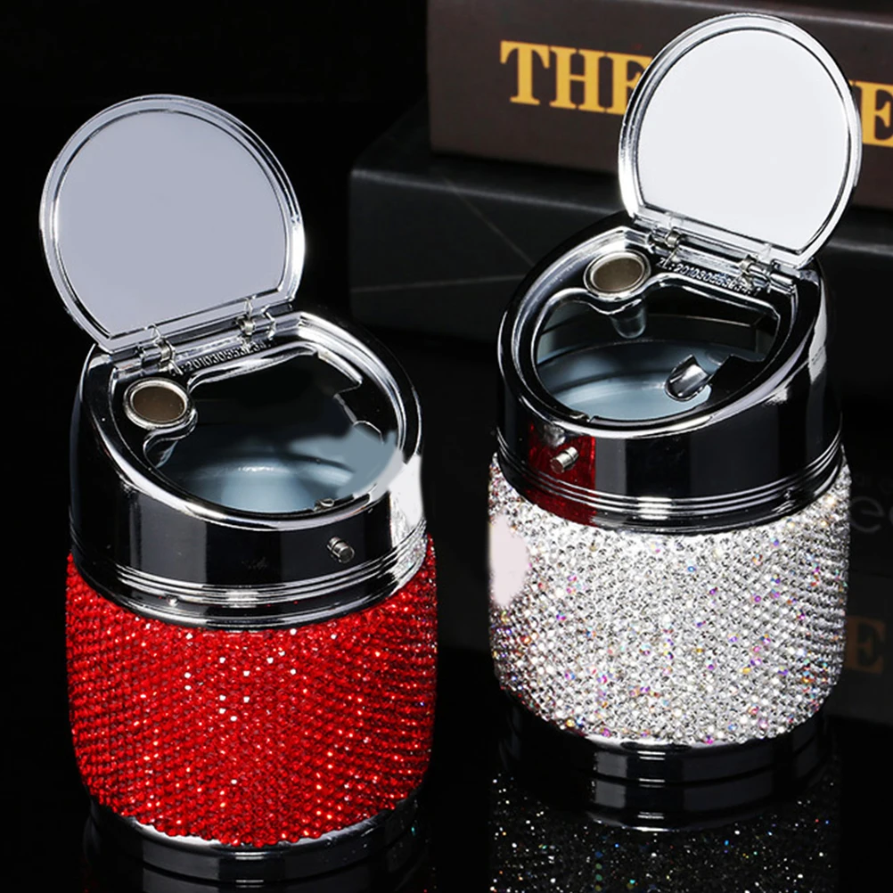 

1pc Car Ashtray Rhinestone Embedded Delicate Charm Ideal for Car Office Home Use Resonable Design Convenient Female Gift