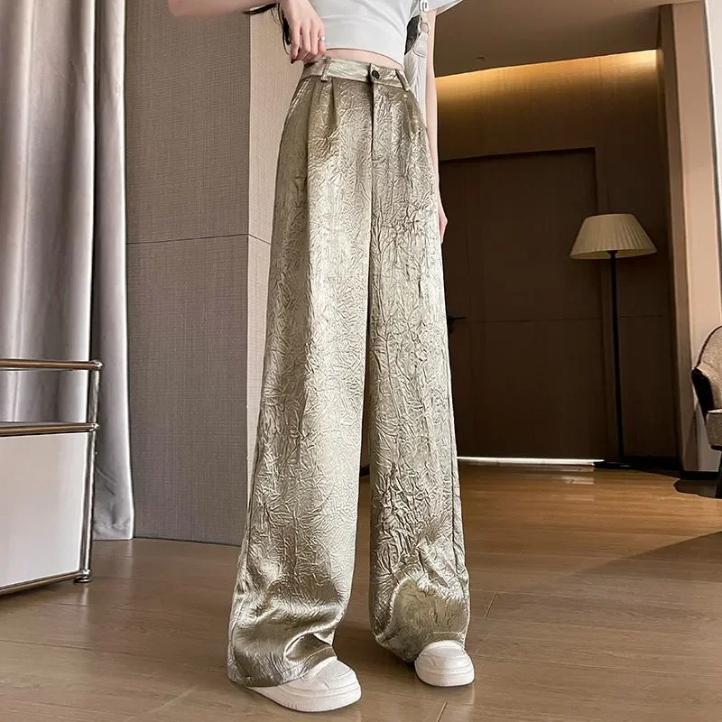 

Wrinkled High-end Suit Wide-legged Women's Summer Loose Casual High-waisted Straight Drapey Floor Length Pants