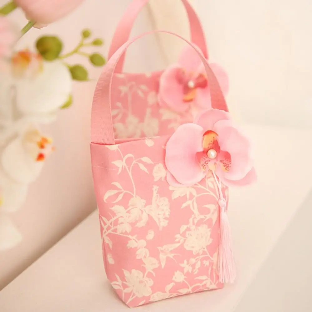 

Flower Festive Sugar Bag Butterfly Orchid Flower Pendant Korean Style Canvas Knot Wrist Bag Jewelry Packing Bag Storage Bag