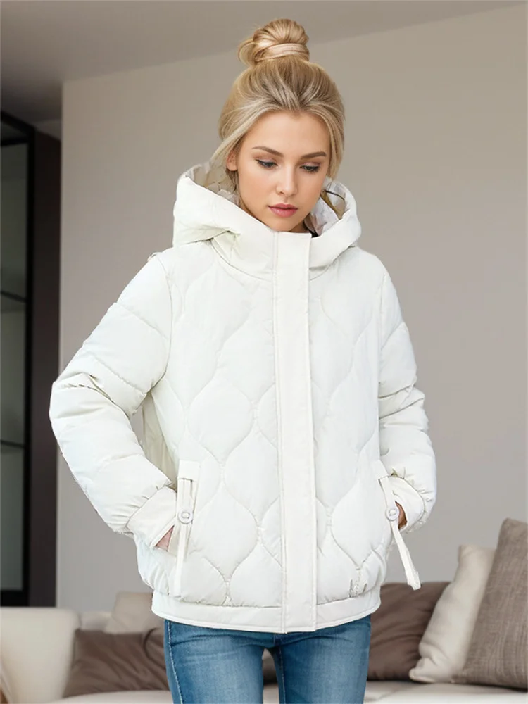 2024 Winter New Women\'s Puffer Jacket Fashionable High-Quality Padded Clothes Hooded Lattice Thickened Warm Padded Jacket Coat