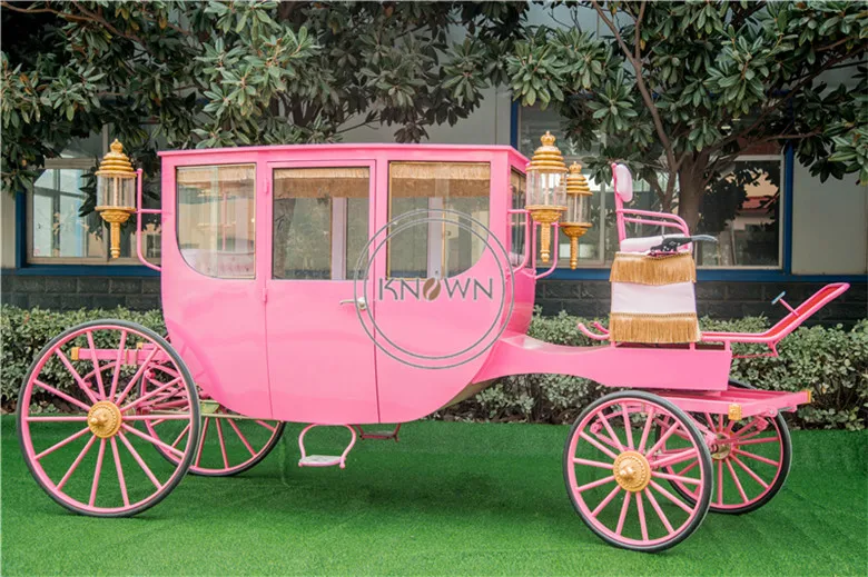 Carruaje de boda real 2022, carrito de caballos de exposición rosa, carruaje turístico de lujo para parque para Europa