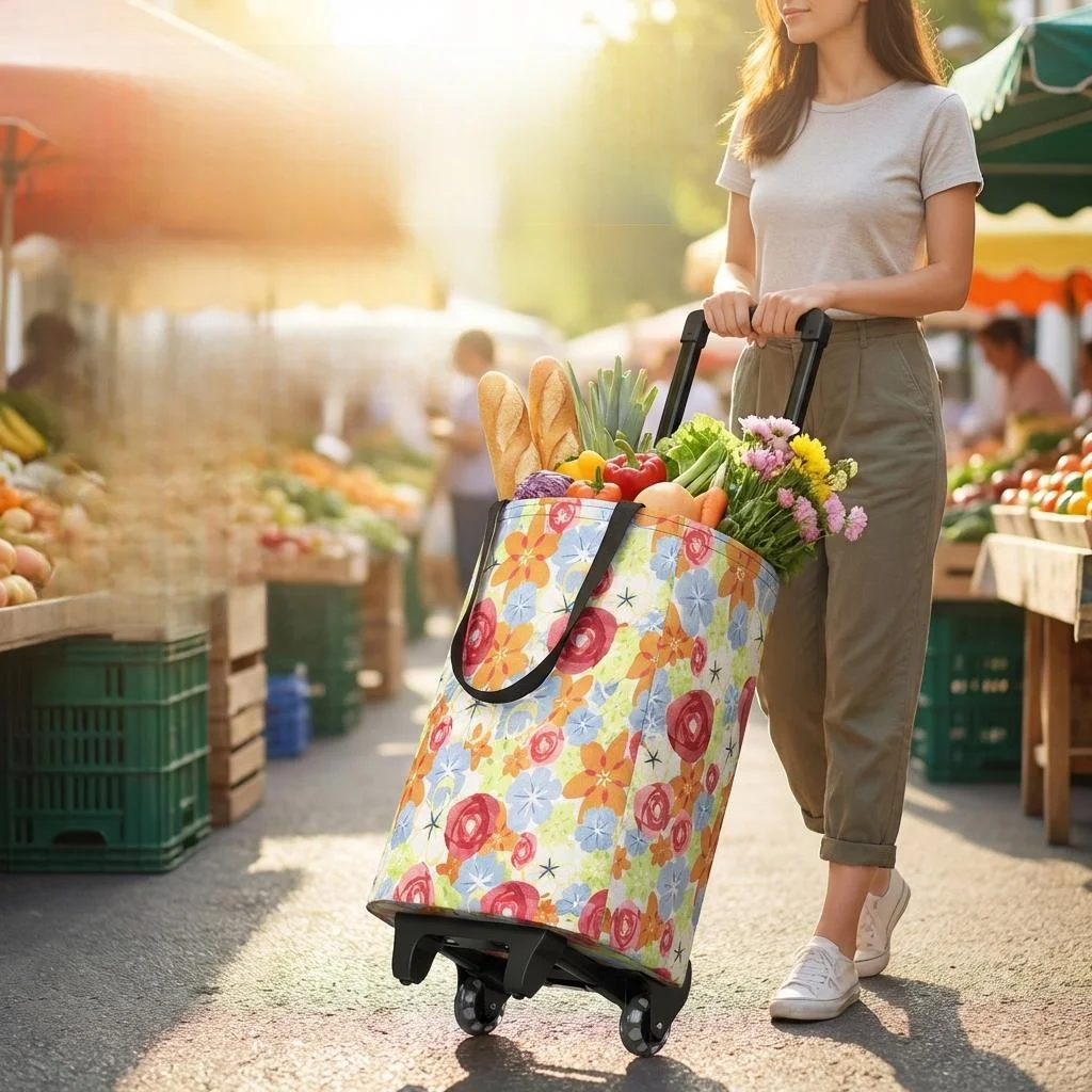 若者向けポータブル折りたたみ式ショッピングカート、手引き野菜買い物用小型トロリー、頑丈なロッド、家庭必需品