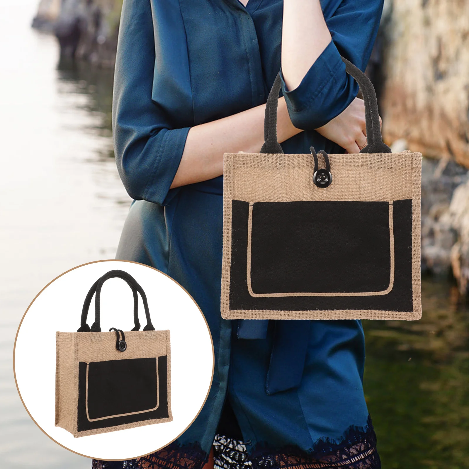 

Waterproof Shopping Bag Large Capacity Jute Tote Reusable Grocery Carrier Burlap Handbag Storage Sackcloth Tote For Women