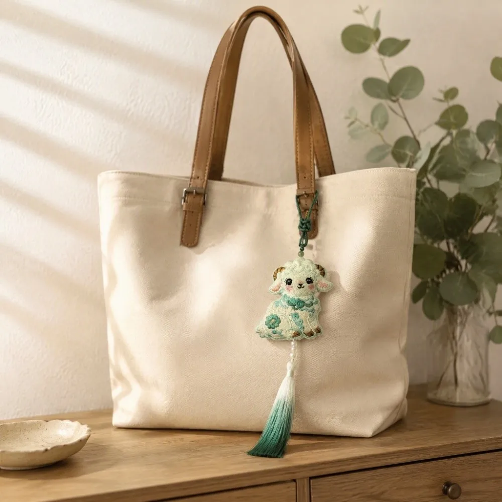 Chinese Style Embroidery Sachet Scented Bag Traditional Decor Keychain Zodiac Lamb Charm Lamb Ornament Aroma Pouch Car Keychain