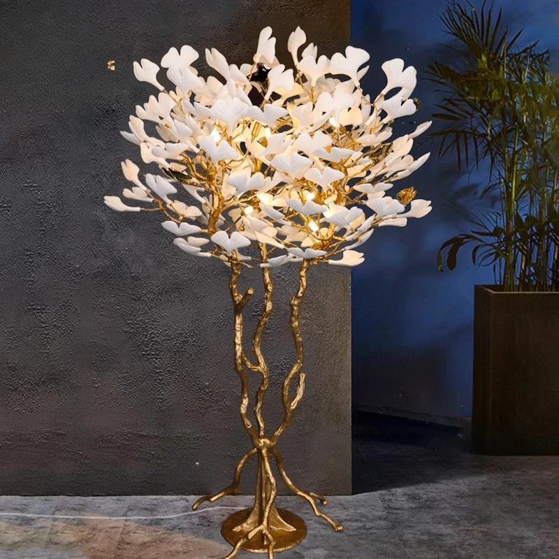 

Light luxury lobby decoration designer ginkgo biloba floor lamp hotel