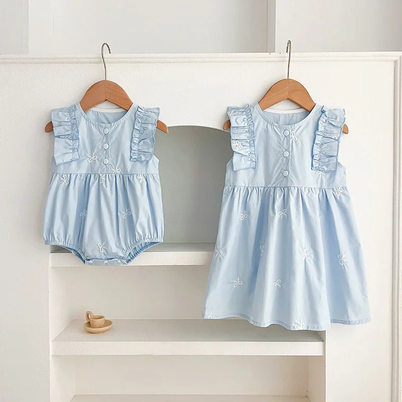 

Summer Baby Girl Vest Dress Toddler Dress Bow Princess Dress Infant Romper Onesie Sister Outfit