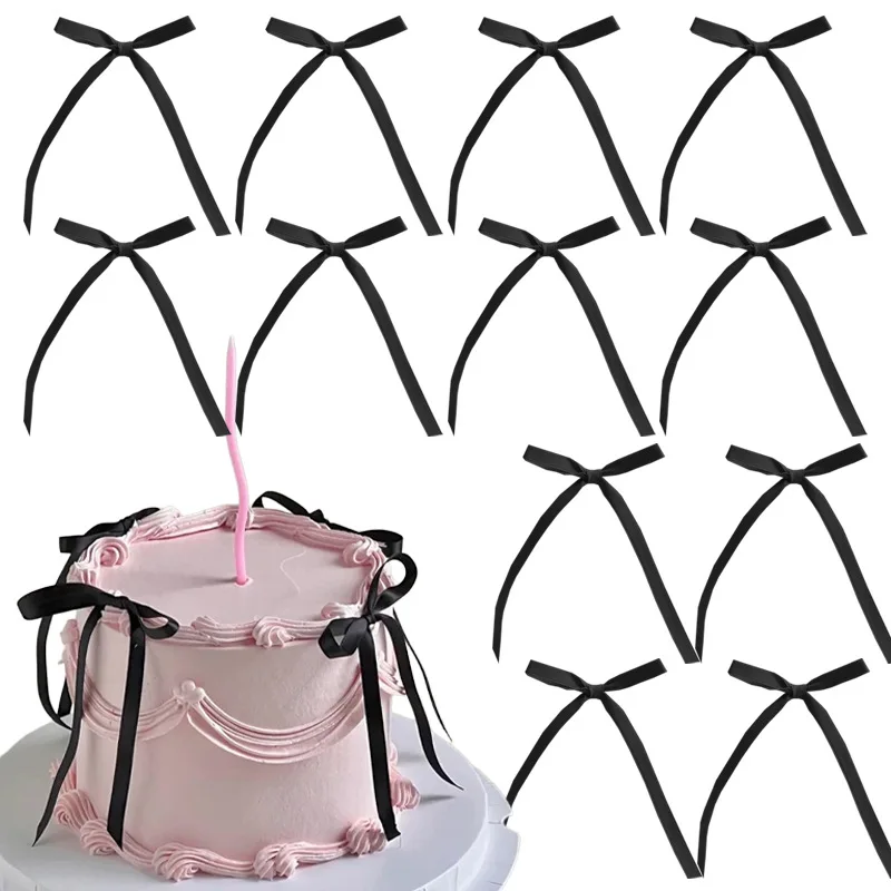 20 Stück Kuchen-Dekorationen mit Schleife, rosa Schleife, Band, Kuchendeckel für Geburtstag, Hochzeit, Kuchendekoration und Zubehör – Detail 7
