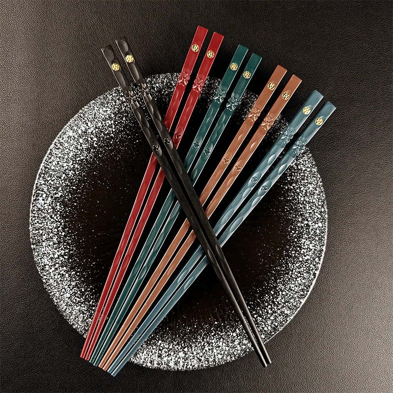 

5/10 Pairs Reusable Chinese Chopsticks Food Sushi Sticks Alloy Non Slip Dishwasher Safe Bamboo Shape Food Grade Chopsticks