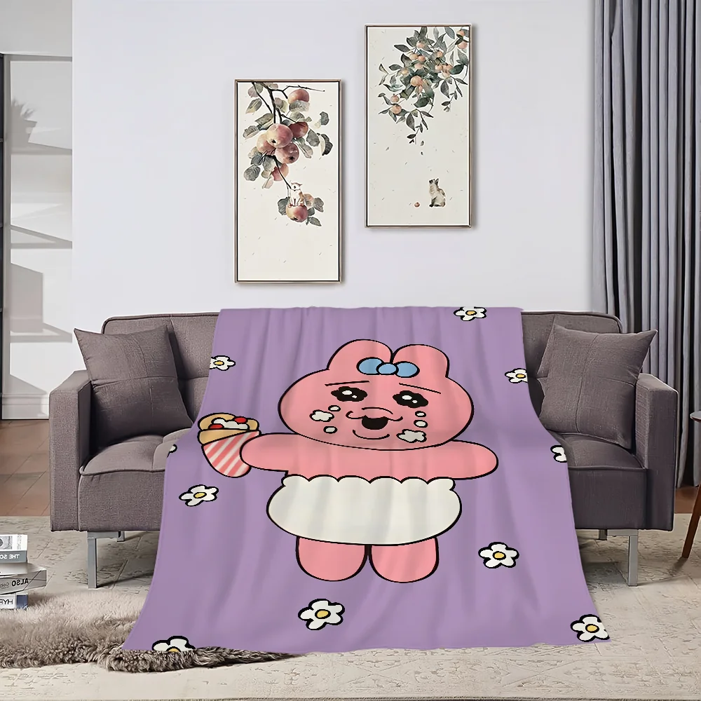 Cartoon O-Opanchu Cute Usagi Bunny Blanket Plush Nap Sofa rug for Living Room Warm Office Bedroom Birthday Home Travel Kid Gifts