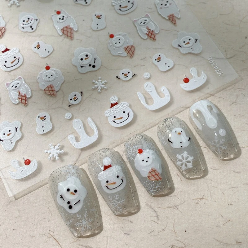 1pcs Embossed Christmas Nail Decal Ice Cream Cone Snowflake Adorable Backing Adhesive Nail Sticker Suitable for All Nail Shapes