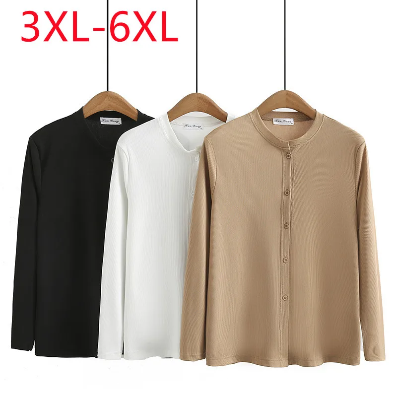 New 2023 Ladies Spring Autumn Plus Size Tops For Women Large Size Long Sleeve O-neck Black Cardigan 3XL 4XL 5XL 6XL