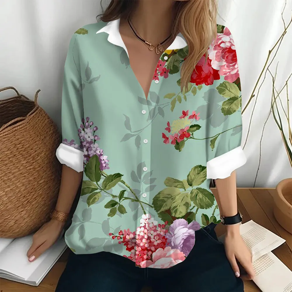 Elegant Women's Fashion Blouse Spring/Summer Digital Print Shirt Commuter Office Female Tops Tops Mujer Рубашка Оверсайз Blusas